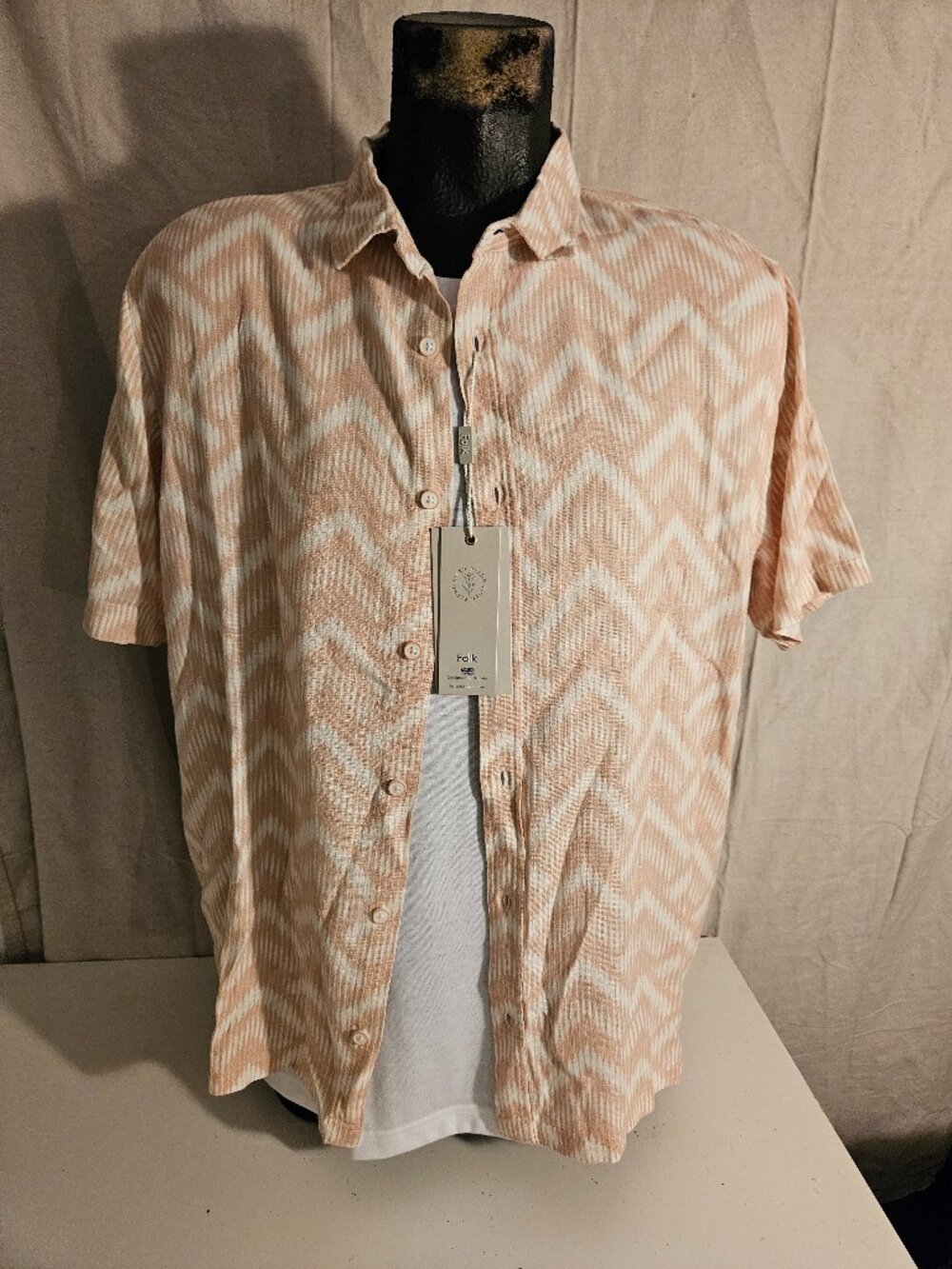 Men's Linen Blend Folk Clothing Brand Hawaiian Style Camp Shirt Size XL NEW
